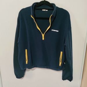 Vans Blue Yellow Detail Half Zip Mock Neck Pullover  Fleece Sweater Pockets